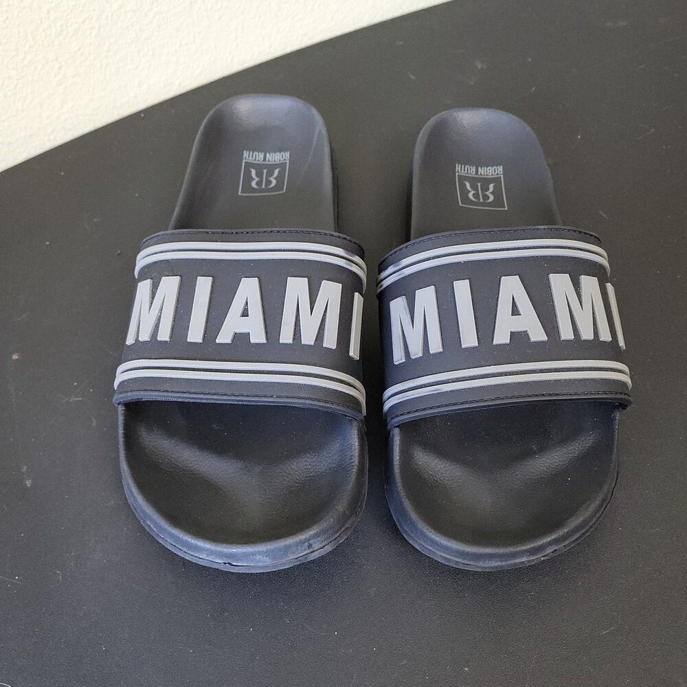 Robin Ruth Womens Miami Black Leather Slip On Slide Sandals Size US‎ 10.5 EUR 41